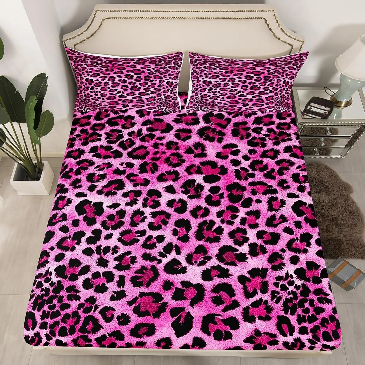 Leopard Fitted Sheet Cheetah Bedding Set Hot Pink Animal Print Bed Sheet Set Breathable Safari Bed Cover Room Decor Zebra Bed Set