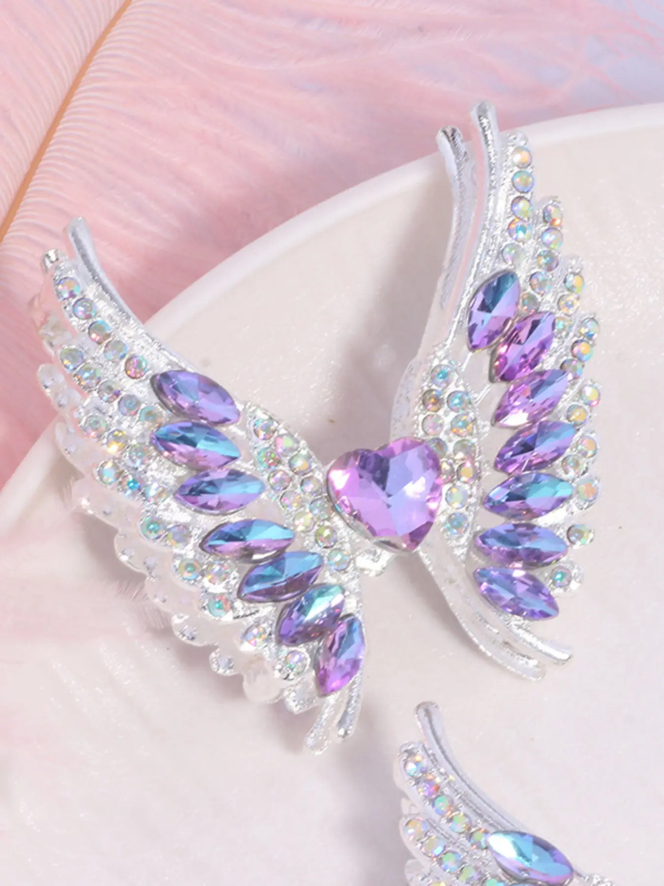1pc/5pcs Heart Wing Rhinestone Alloy Focal Beads for Pens Colorful Wing Fancy Beads for DIY Craft Beads for Crafts Beadable Pens Bracelet Necklace Earrings Keychain, Jewelry Making Supplies