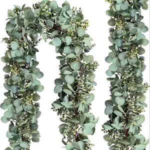 2 Piece Eucalyptus Wreath Set Total 1.8m Lush Silver Dollar Leaf Artificial Plastic Vines for Baby Shower Wedding Party Table Decor Home Decoration