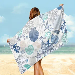 One piece of coral, starfish and shell pattern outdoor beach towel - super absorbent, ultra-thin, quickly dries, and soft and comfortable for sun cover, yoga towel, swimming, running and beach use