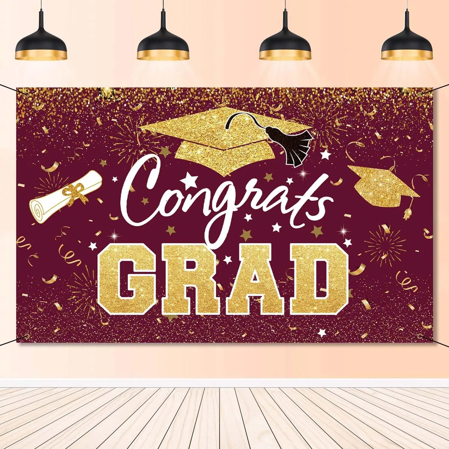 Graduation Party Decorations - Maroon  Congrats Grad Class of 2026 Backdrop Banner Large Sign Wall Decorations Photography Background Party Supplies for 2026 Graduation Party Decorations