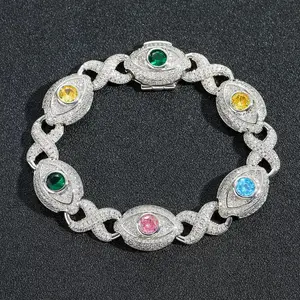 M3-9243 Iced Evil Eye Infinity Link Bracelet Bling Hip Hop Diamond Wrist Jewelry Unisex