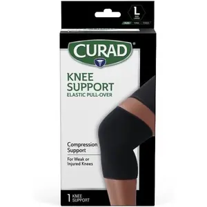 CURAD Knee Support for Men & Women, Elastic, Pull-Over, Knee Brace for Running Knee Pain, Workout Sports Knee Brace, Black, Large