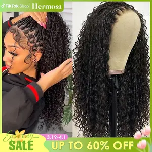 13x6 Boho Curls Braided Wigs Human Hair Pull Go Drawstring Cap HD Full Lace Frontal Wig Knotless Pre Cut Lace