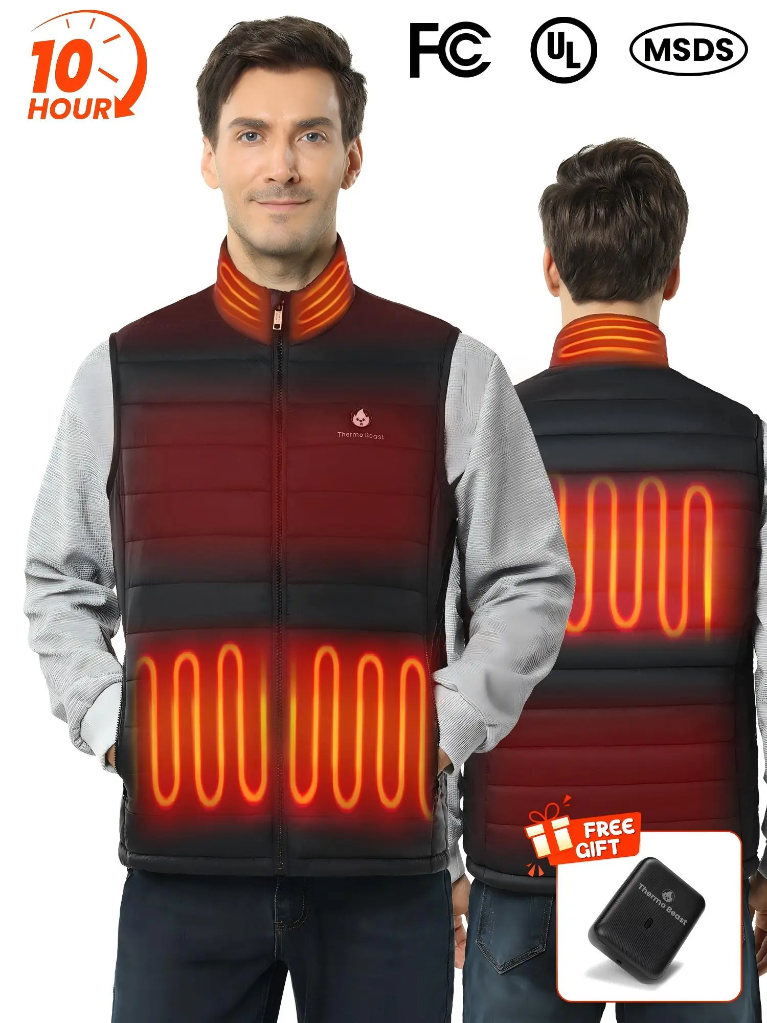 Heated Vest for Men with Battery Pack – 4 Large Carbon Fiber Heating Panels (Equal to 16 Small Zones), Durable & Safe with FCC/UL/MSDS Certified, Fall Outfits for Men