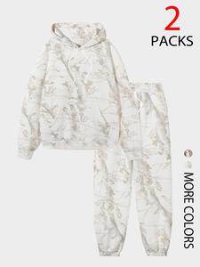 women's camo hooded sweatshirt set, loose-fit casual fashion warm top for fall & winter, daily wear comfortable clothes for teens & adults