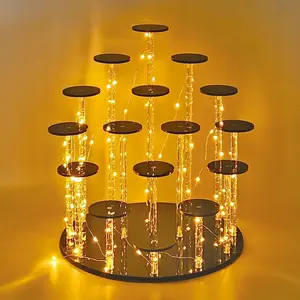 16 Tier Acrylic Cupcake Stand Holder for Cupcakes, Collectibles, Figures, Comestics, Perfumes, Jewelry - Black Acrylic Display Stand Organizer