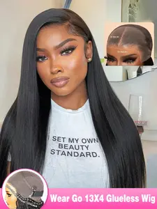 Wear And Go Pre Cut 13x4 HD Transparent Bone Straight Lace Front Wig Glueless Brazilian Human Hair Wigs With Drawstring For Women
