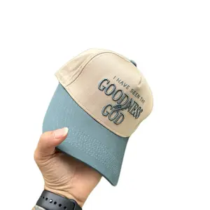Goodness of God - Blue and Beige Hat with Embroidered Text "I Have Seen the Goodness of God"