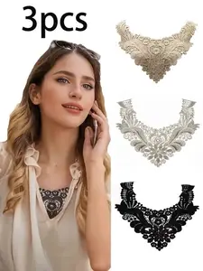 Women's Soft Lace Collar Lace Detailing Polyester Trim Chest Flower Patch Hollow Out Fake Collar DIY Clothing Accessories, Fashionable Women's Apparel