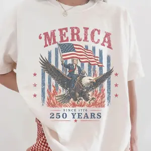 Comfort Color Trump Riding Eagle Shirt, 'Merica 250 Years Since 1776 Tee, America 250 Anniversary Shirt, Funny Fourth of July Shirt, Unisex USA Tee GFQ
