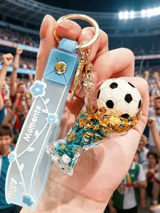 Multi-Color Liquid Sand World Cup Football Trophy Keychain Set, Sparkly Football Pendant, Sporty Gift for Soccer Lovers, Men, Teens