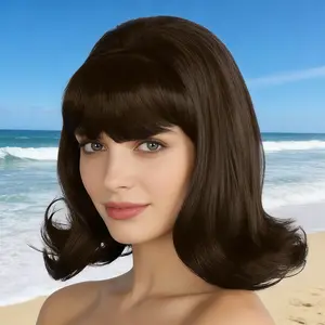 Vintage Style Costume Wigs, Black Brown Short Flip Bob Wig with Bangs, Retro Bouffant Synthetic Hair Wig for Retro Party & Costume, Wigs for Cosplay, Wigs for Halloween