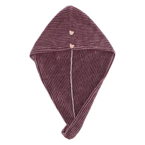 Unique Bargains 1pc Women's Soft Pinstripe Hair Towel for Bathroom Vacation Business Travel