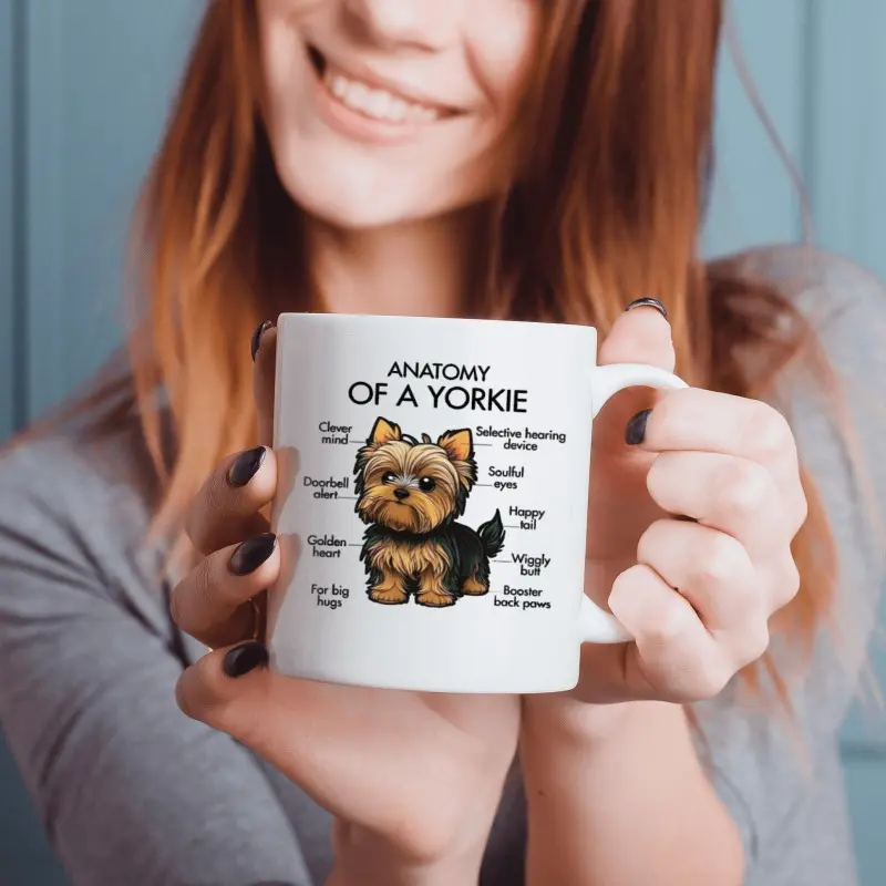 1pc, Ceramic Coffee Cup. Funny Yorkie Anatomy Coffee Mug Ceramic - Humorous Dog Lover Gift with Playful Labels, Microwave Safe & Dishwasher Safe, Perfect for Home, Office, Birthdays, Christmas, Mother'S Day Gifts for Family, Friends, Coworkers, Cute Mug,