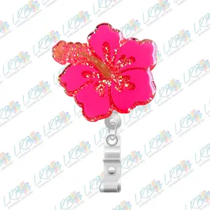Tropical Hibiscus Flower Badge Reel - Retractable Badge Clip - Fun Badge Clip for Nurses - Identification Holder for Healthcare Workers - Teacher Lanyard - Scrubs Accessory _