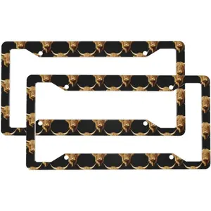 2 Pcs Car License Plate Frames for Women Men - Aluminum Solid Retro Realistic Cow Print License Plate Cover for Car Accessories for Women Men with Fasteners and Screws ﻿