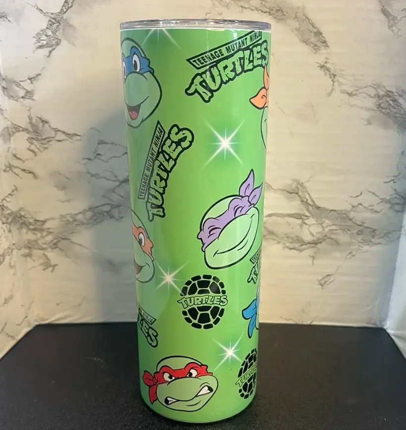 Teenage Mutant Ninja Turtles 20oz Skinny Tumbler, TMNT Cartoon Stainless Steel Vacuum Insulated Coffee Cup, Hot & Cold Travel Tumbler, Retro Turtle Fan Gift