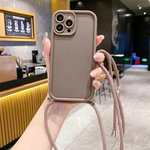 A phone case with a hemp shoulder strap, suitable for iPhone 17 Pro Max, 16, 16e, 15, 14 Plus, 13, 12, 11 Air Plus / Samsung S26 S25 S24 S23, essential for outdoor use, with shockproof and anti-drop functions, a sturdy and durable silicone protective case