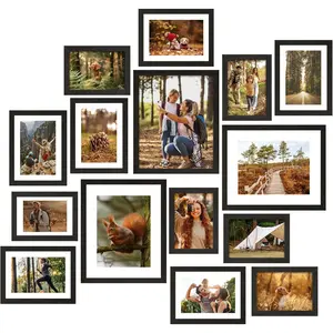 Photo Frame Set, 15-Piece Black Frame Collage Wall Decor Suitable for all photo sizes, includes three 8x10-inch frames, six 5x7-inch frames, and six 4x6-inch frames Wall-mountable or tabletop display