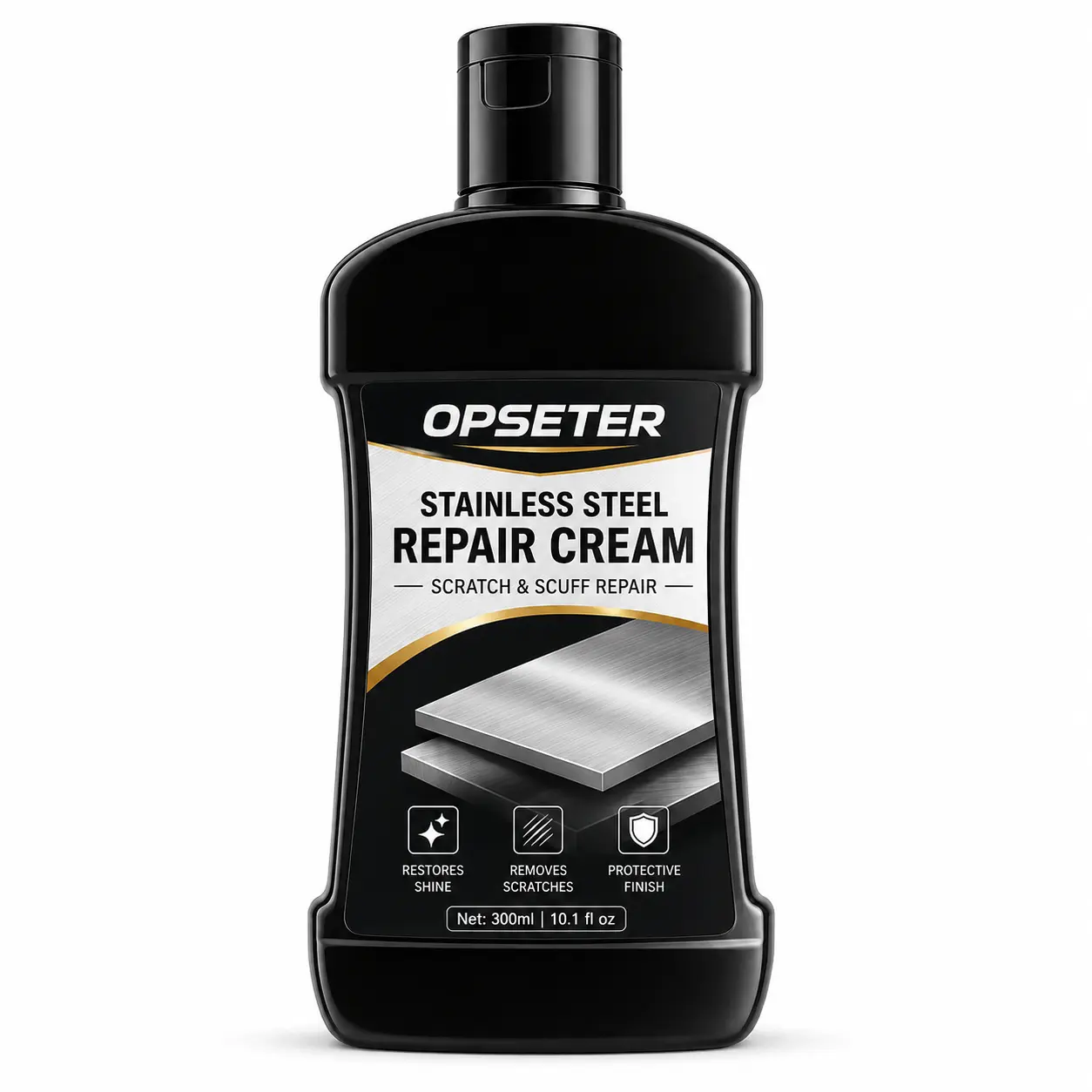 OPSETER Stainless Steel Scratch Repair Cream, 10.1 Fl Oz Scuff Mark Remover & Metal Polish, Restores Shine for Sinks, Refrigerators, Range Hoods and Stainless Steel Appliances