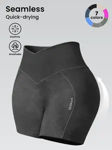 Seamless V-Waist Yoga Shorts for Women, High Waist Tummy Control Workout Biker Shorts, Quick Dry Gym Fitness Leggings, Butt Lifting Athletic Shorts, Elastic Sporty Shorts