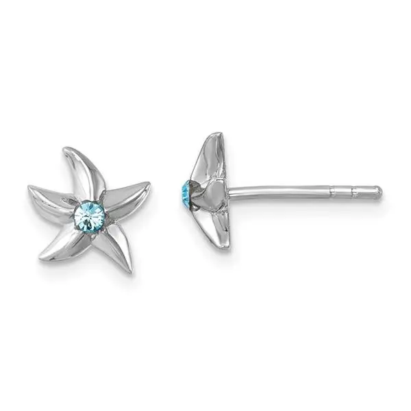 Sterling Silver Aqua Crystal Starfish Earrings