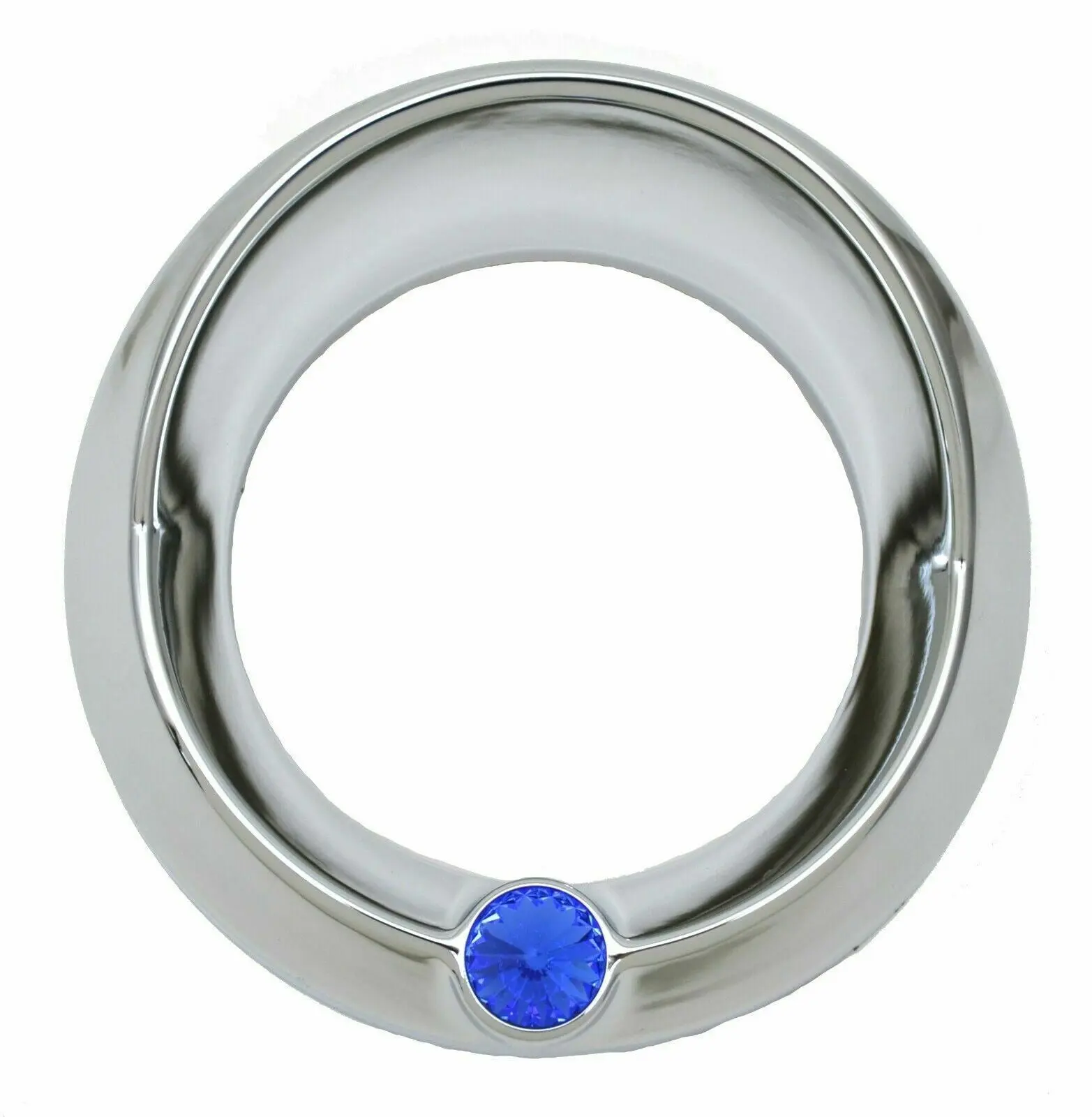 Chrome 3 3/4" Tach Speed Visor Bezel W/Blue Jewel Peterbilt Frieghtliner 87-05
