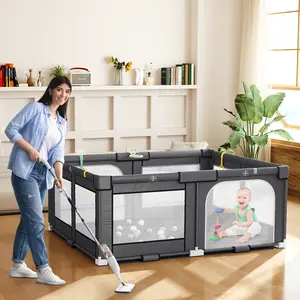 Scabine Baby Playpen, Play Pens for Babies and Toddlers Baby Fence Baby Play Yards for Indoor & Outdoor with Breathable Mesh Anti-Fall Playpen Sturdy Safe Playard