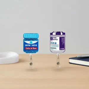 Sana Sana & Sani Wipes Badge Holder Bundle, Medical Badge Holder, 2 Counts Retractable Acryl ID Badge Reels with Clip, Blue and Multicolor, One-Size for Nurses, Doctors, Nursing Students, Workers, Volunteers