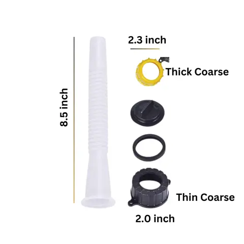 Multifunctional Prime Quality Durable Rubber Gas Can Spout Replacement, 8.25 in Spout Length, with Gasket, Stopper, 1 Rear Stripe Cap, 2 Collar Caps, Fine-Coarse Threads, Fits Old Cans (Yellow-Black)