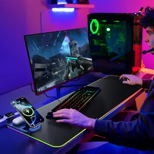 Forsa 4-in-1 RGB Wireless Charging Mouse Pad with Phone Holder, Large Desk Mat for Gaming & Home Office, Ultra-Smooth Surface, Non-Slip, Waterproof, Classic Black