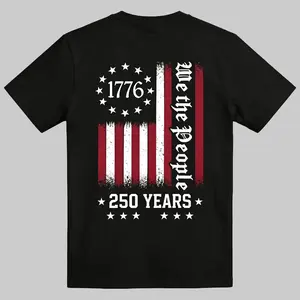 We The People 1776 250 Years American Flag Patriotic Soft Fabric Breathable Comfortable Oversized T-Shirt Graphic Tee Flag DayUnisex-PulseXThread
