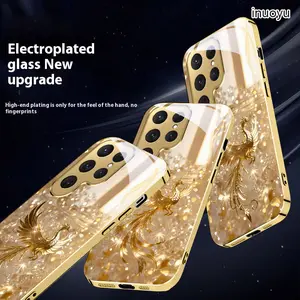 Gold Phoenix Pattern Electroplated Phone Case for Samsung Galaxy S25 S24 S23 S22 S21 S20 Ultra Plus S25 S24 S23 S20 FE A56 A55 A54 A53 A36 A35 A34 A26 A25 A24 A16 A15 A14 4G 5G A06 A05 A05s Note20 Ultra, Protective Casing Protection Cover