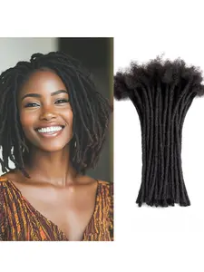 4-16 Inch 10-100 Strands Loc Extensions Human Hair Curly Ends, 0.6cm Pencle Size Dreadlock Extensions Human Hair for Women Men Full Handmade Permanent Dreads Locs(Natural Black)