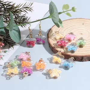 10pcs Mixed Color Heart Glitter Glass Bead Pendants, Heart Charm Decor, Round Star Peach Heart Elements for DIY Bracelets Necklaces Hair Accessories Keychains