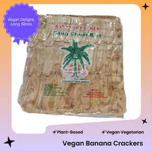 **Long Slices Banana Cracker Banh Chuoi Kho Dried Banana (Coconut Tree) with Flour Vegan Vegetarian 12oz - 340g Vietnamese Snacks and Food