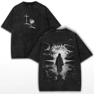 Crown of Thorns Jesus Oversized Tee Vintage Washed Heavy Cotton Christian T-Shirt Menswear Top