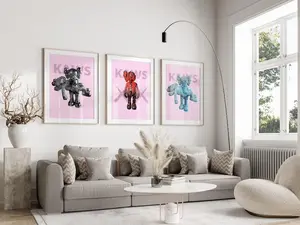 Hypebeast Pink Kaws Poster Set of 3, Hypebeast Room Decor, Minimalist Best Decor, Hyper gift idea Ornaments Decoration