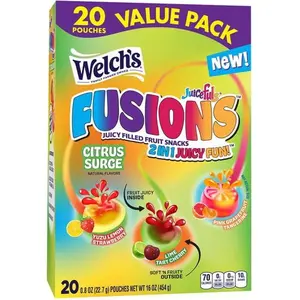 Welch's Fusions Citrus Surge Sweet Soft Fruit Candy, .8 oz, 20 Count, Natural Vitamin-Infused Strawberry-Lemon Flavor Snacks