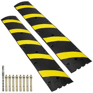 fathersdaygift  VEVOR 2PCs 6 ft/72'' Rubber Speed Hump, 2 Channel, 22000 lbs Capacity Heavy Duty Traffic Speed Bump, with High Reflective Yellow Strip 8 Expansion Screws and 1 Drill, for Asphalt Concrete Gravel Roads