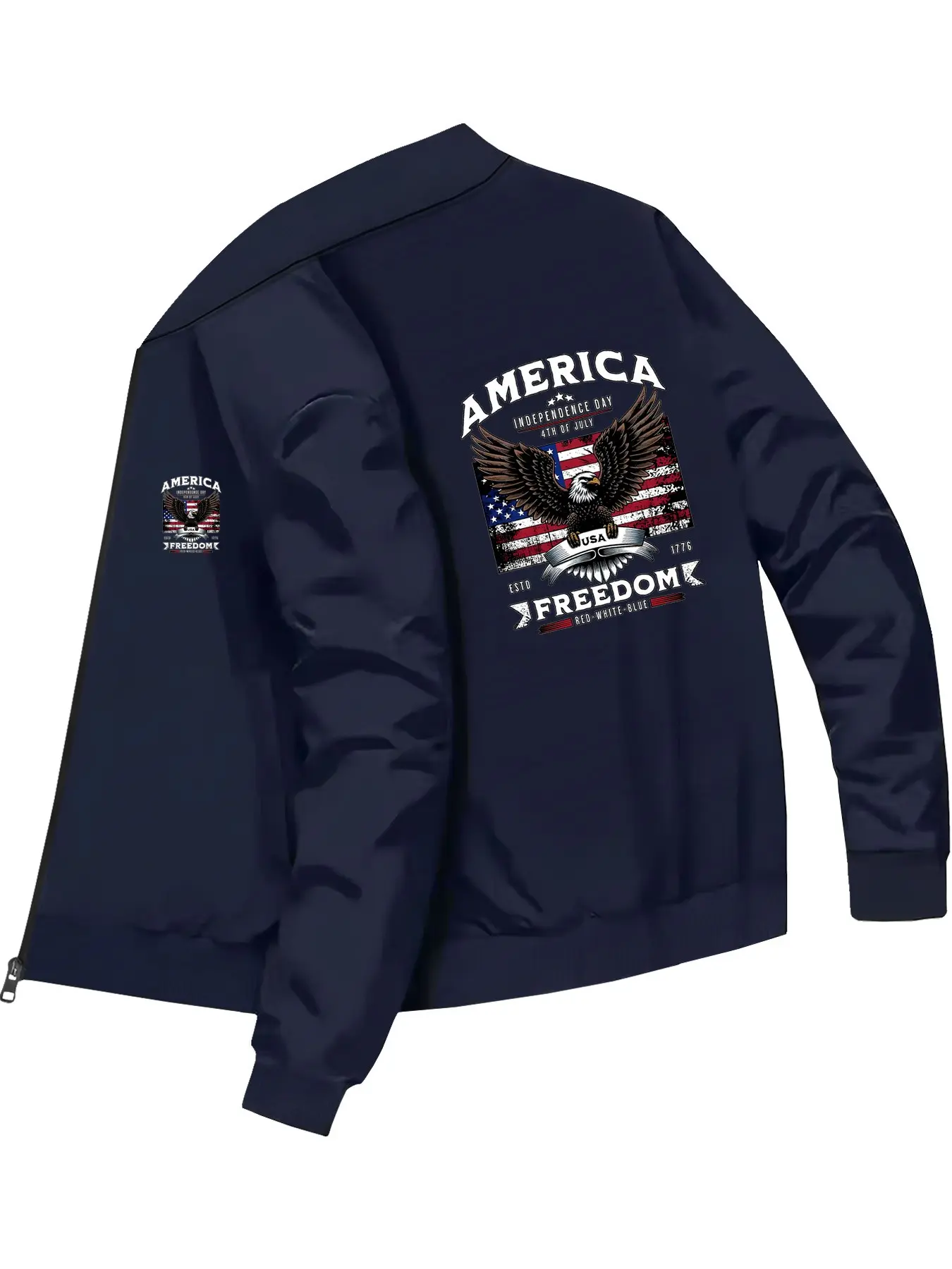 American Style Men's Independence Day Eagle Flag Pattern Freedom Themed Long Sleeve Jacket Casual Coat Fashion Casual Coats for Daily Wear and Casual Occasions