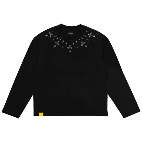 MeJend Menswear 12oz Heavyweight Embroidered Long Sleeve Crop Top - Casual All-Seasons Men's Tshirt