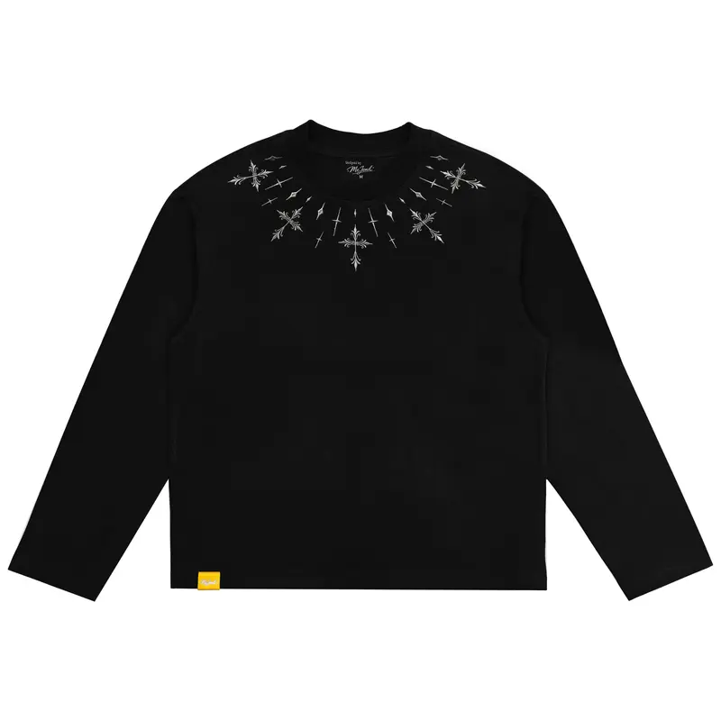 MeJend Menswear 12oz Heavyweight Embroidered Long Sleeve Crop Top - Casual All-Seasons Men's Tshirt