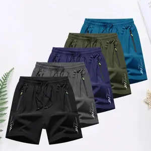 Men's Sports Shorts Set of 5 Gym Outdoor Workout Running with Zip Pockets and Drawstring Waist