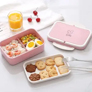 1pcs  Wheat Straw Tableware Bento Box Student Multi-Layer Sushi Box Fruit Box Set