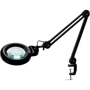 Bifocals Magnifying Desk Lamp with Clamp, 5 Diopter with 20 Diopter, 6 Inch Detachable Lens and 120 count LEDs, 3 Color Modes 1200 Lumens Swivel Arm Magnifying Lamp with Light for Crafts (Black)