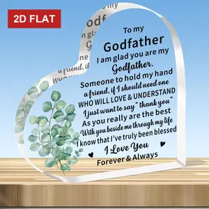 2D Flat, 2D Flat Godfather Gifts Godfather Heart Shaped Glass Effect Plaque Godfather Christmas Birthday Gifts Keepsake Halloween Christmas 4x4 Inches, 2D Flat