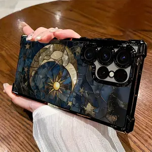 Retro Trend Sun Moon Phone Case for Samsung Galaxy S25 S24 S23 S22 FE Ultra Plus 4G/5G Shockproof Transparent Soft Back Cover Perfect Gift for All Seasons Protection Personalized Cellphone Casing