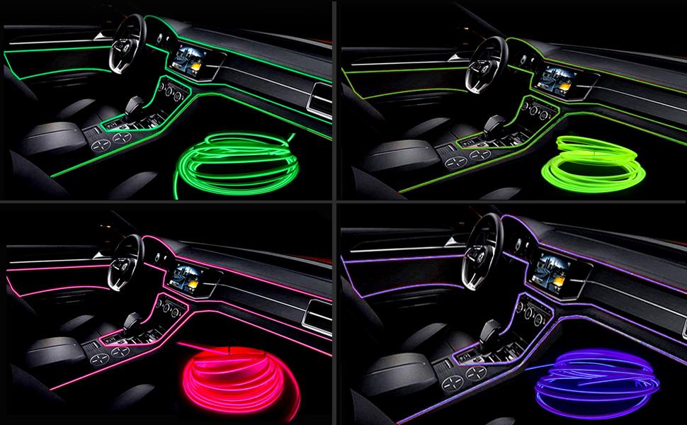 El Wire Blue Interior Car LED Strip Lights, M Neon Wire USB V with Fuse Protection for Automotive Interior Decoration, with mm Sewing Edge